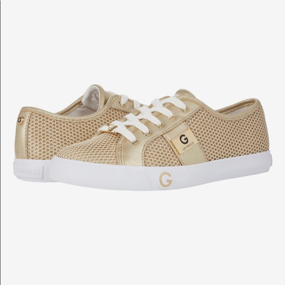 GUESS BRAND: GBG LOS ANGELES “BENIE SNEAKER”. SIZE 8.5. GOLD. NWOT.
